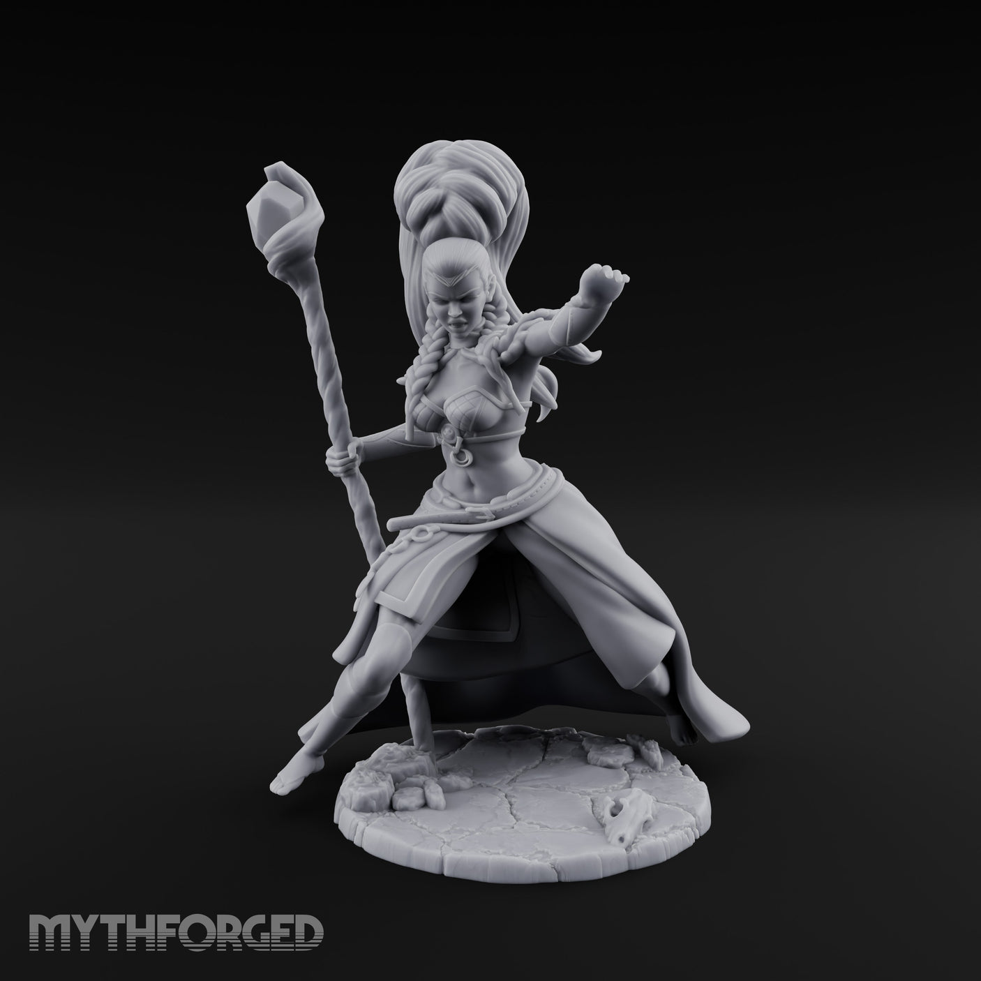Staff Raised Hand Casting Human Sorceress Miniature for Dungeons and Dragons, Pathfinder or other TTRPGs