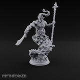 Staff Raising Blade Swinging Djinni Warrior Miniature for Dungeons and Dragons, Pathfinder or other TTRPGs