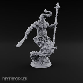 Staff Raising Blade Swinging Djinni Warrior Miniature for Dungeons and Dragons, Pathfinder or other TTRPGs