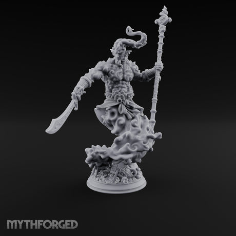 Staff Raising Blade Swinging Djinni Warrior Miniature for Dungeons and Dragons, Pathfinder or other TTRPGs