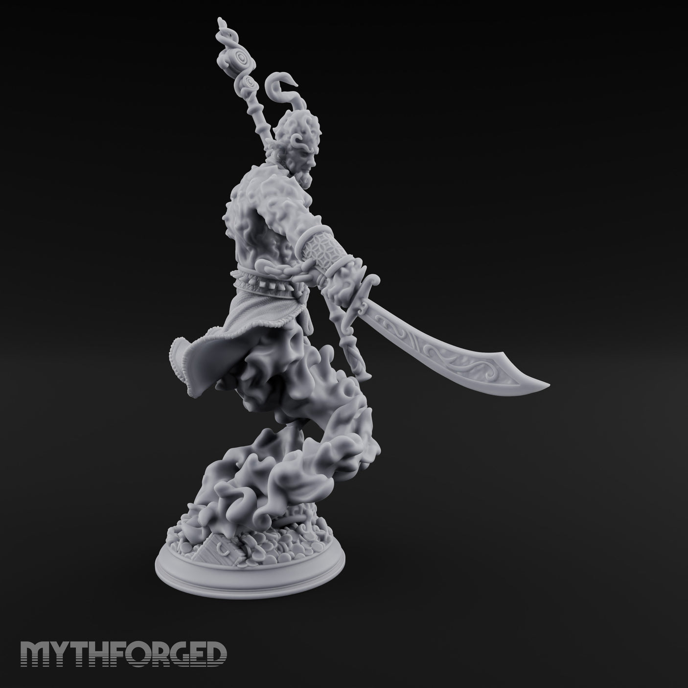 Staff Raising Blade Swinging Djinni Warrior Miniature for Dungeons and Dragons, Pathfinder or other TTRPGs