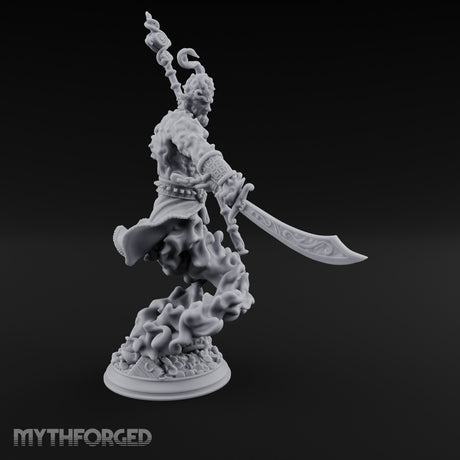 Staff Raising Blade Swinging Djinni Warrior Miniature for Dungeons and Dragons, Pathfinder or other TTRPGs