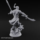 Staff Raising Blade Swinging Djinni Warrior Miniature for Dungeons and Dragons, Pathfinder or other TTRPGs