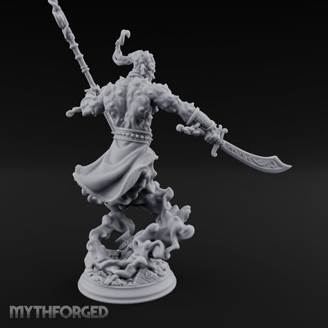 Staff Raising Blade Swinging Djinni Warrior Miniature for Dungeons and Dragons, Pathfinder or other TTRPGs
