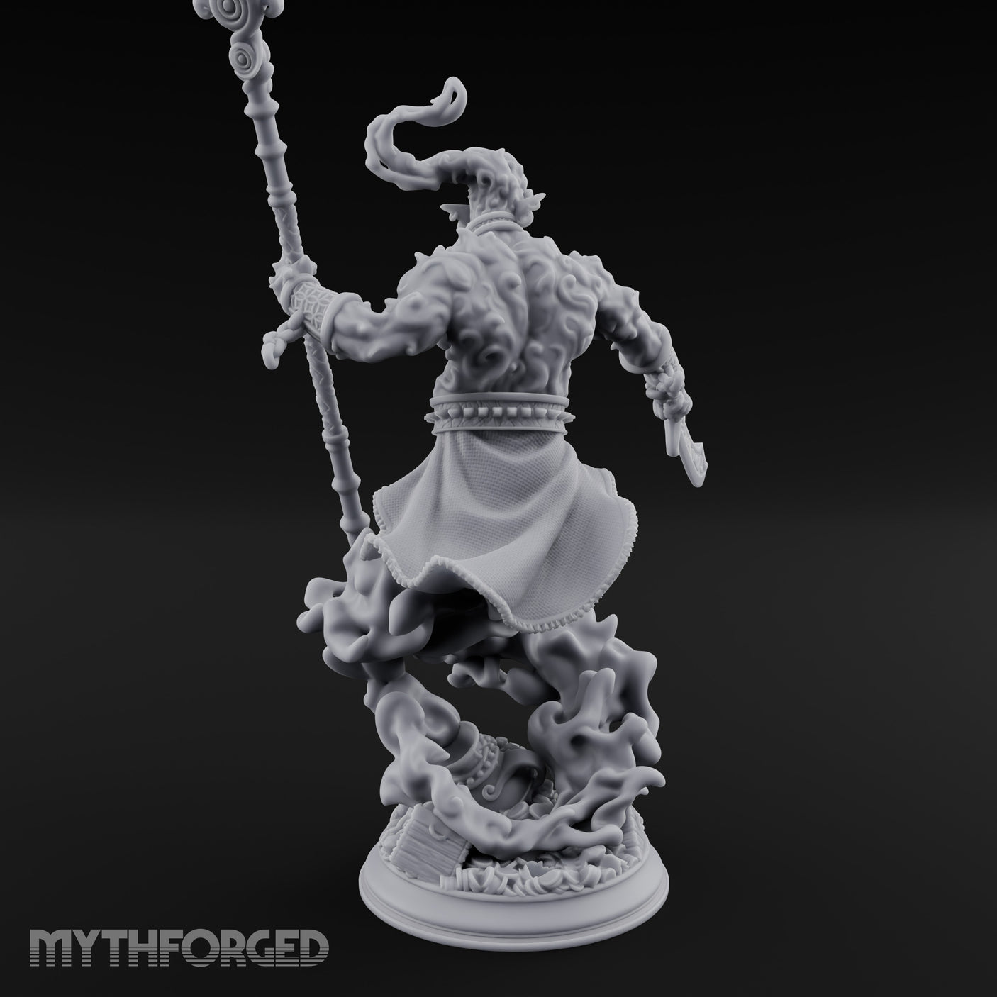 Staff Raising Blade Swinging Djinni Warrior Miniature for Dungeons and Dragons, Pathfinder or other TTRPGs
