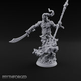 Staff Raising Blade Swinging Djinni Warrior Miniature for Dungeons and Dragons, Pathfinder or other TTRPGs