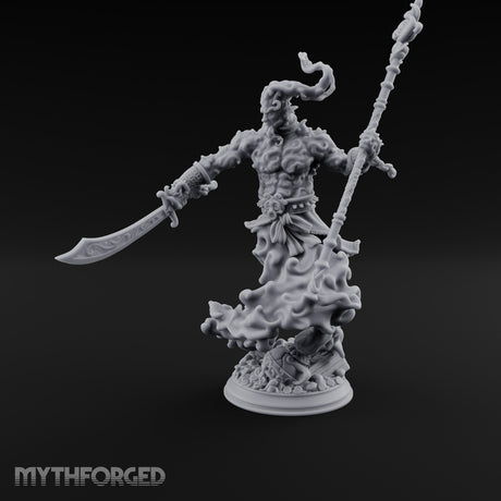 Staff Raising Blade Swinging Djinni Warrior Miniature for Dungeons and Dragons, Pathfinder or other TTRPGs