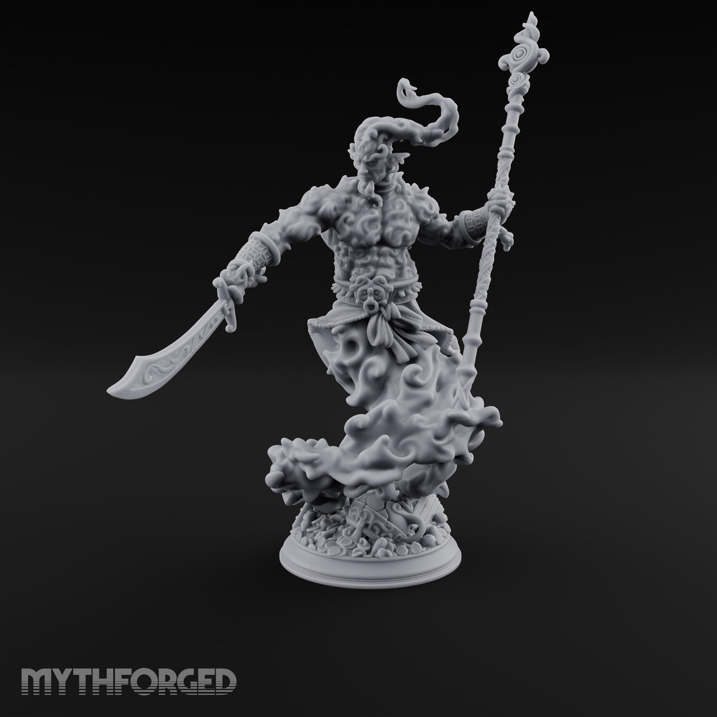Staff Raising Blade Swinging Djinni Warrior Miniature for Dungeons and Dragons, Pathfinder or other TTRPGs