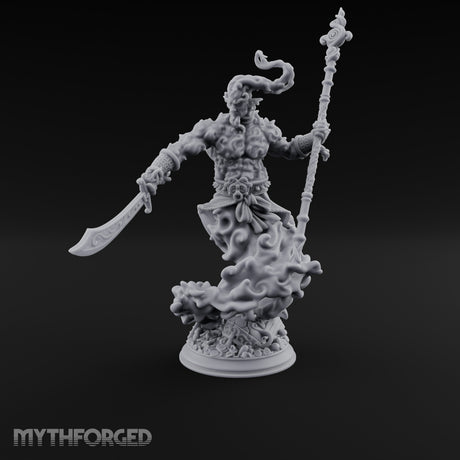 Staff Raising Blade Swinging Djinni Warrior Miniature for Dungeons and Dragons, Pathfinder or other TTRPGs