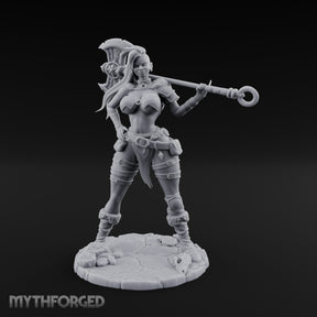 Staff Resting Smirking Human Warrior Miniature for Dungeons and Dragons, Pathfinder or other TTRPGs
