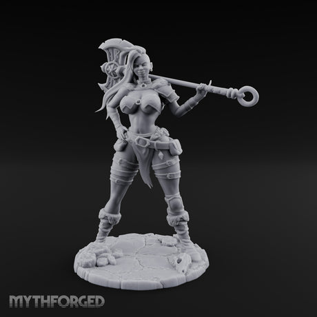 Staff Resting Smirking Human Warrior Miniature for Dungeons and Dragons, Pathfinder or other TTRPGs