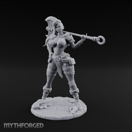 Staff Resting Smirking Human Warrior Miniature for Dungeons and Dragons, Pathfinder or other TTRPGs