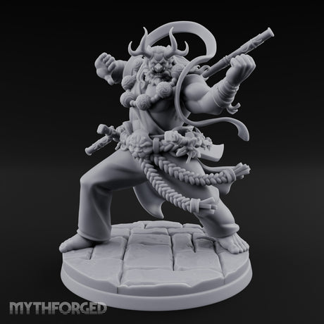 Staff Striking Oni Monk Miniature for Dungeons and Dragons, Pathfinder or other TTRPGs