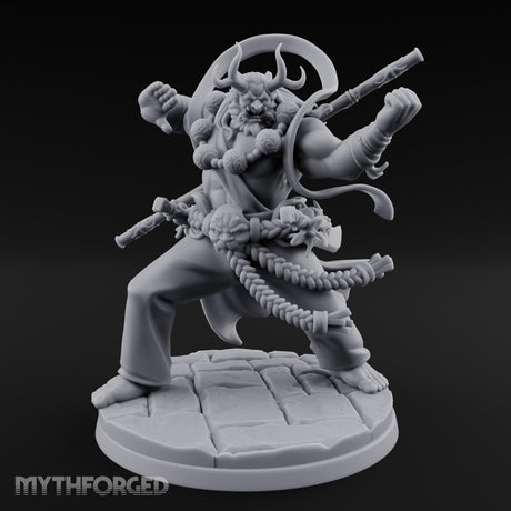 Staff Striking Oni Monk Miniature for Dungeons and Dragons, Pathfinder or other TTRPGs