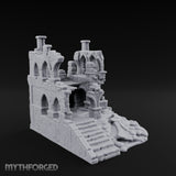 Stair-Fronted Pillar-Snapped Gothic Hall Ruins Miniature for Dungeons and Dragons, Pathfinder or other TTRPGs