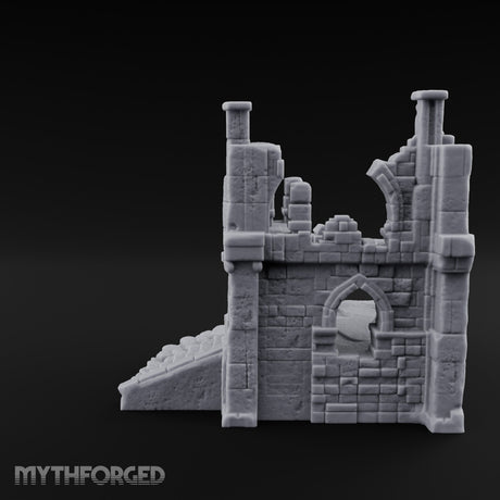 Stair-Fronted Pillar-Snapped Gothic Hall Ruins Miniature for Dungeons and Dragons, Pathfinder or other TTRPGs