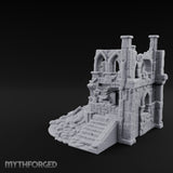 Stair-Fronted Pillar-Snapped Gothic Hall Ruins Miniature for Dungeons and Dragons, Pathfinder or other TTRPGs