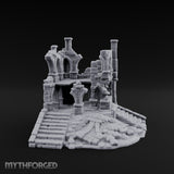 Stair-Fronted Pillar-Snapped Gothic Hall Ruins Miniature for Dungeons and Dragons, Pathfinder or other TTRPGs