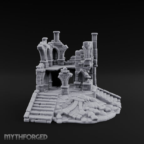Stair-Fronted Pillar-Snapped Gothic Hall Ruins Miniature for Dungeons and Dragons, Pathfinder or other TTRPGs