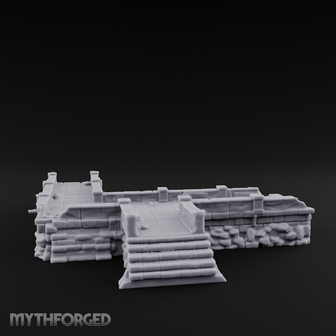 Stair-Stepped Battlement-Edged Raised Stone Platform Miniature for Dungeons and Dragons, Pathfinder or other TTRPGs