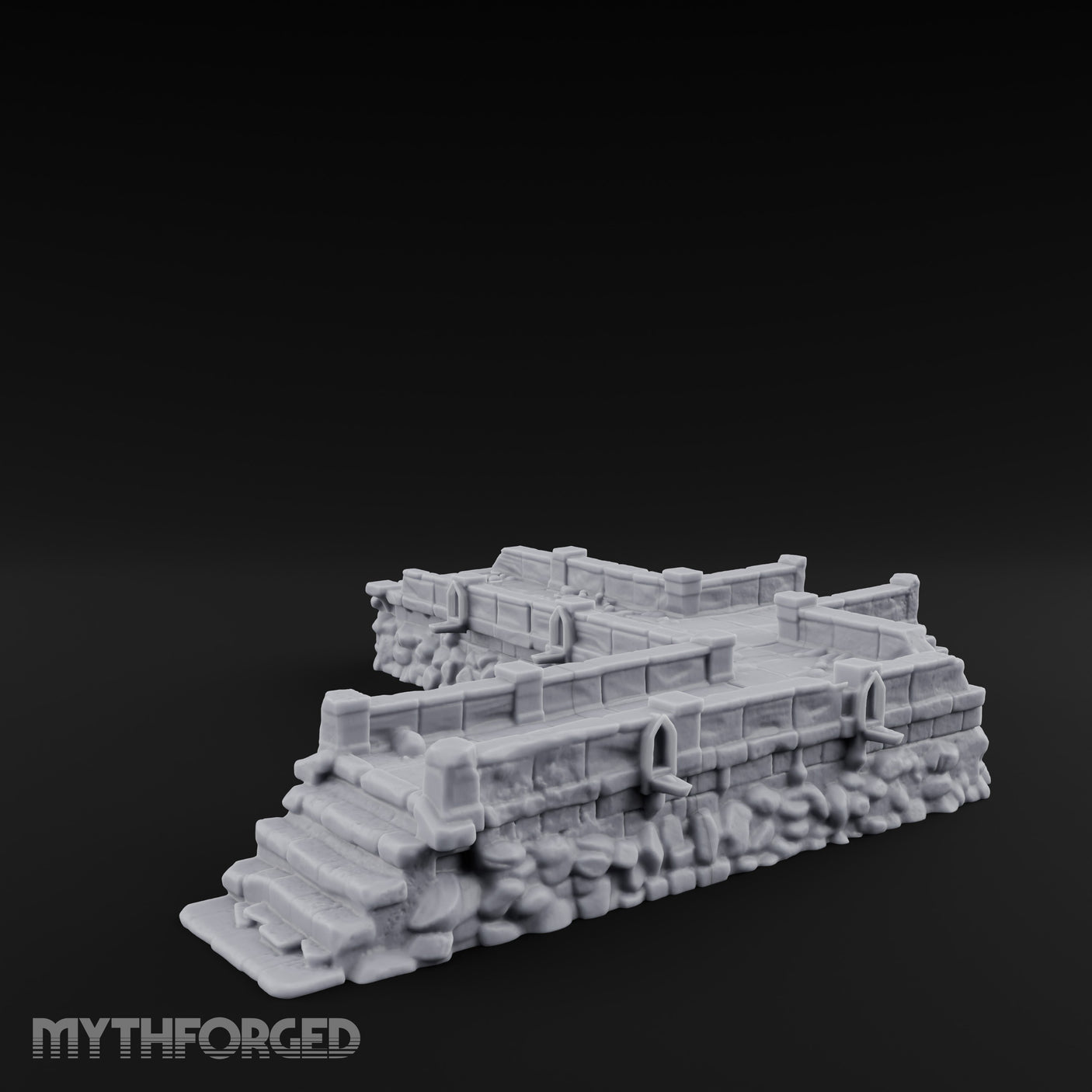 Stair-Stepped Battlement-Edged Raised Stone Platform Miniature for Dungeons and Dragons, Pathfinder or other TTRPGs