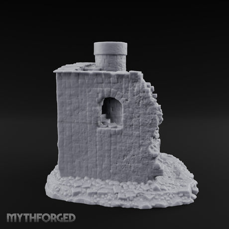 Stair-Wrapped Debris-Scattered Round Tower Ruins Miniature for Dungeons and Dragons, Pathfinder or other TTRPGs