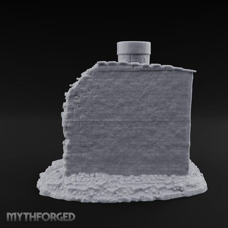 Stair-Wrapped Debris-Scattered Round Tower Ruins Miniature for Dungeons and Dragons, Pathfinder or other TTRPGs