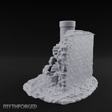 Stair-Wrapped Debris-Scattered Round Tower Ruins Miniature for Dungeons and Dragons, Pathfinder or other TTRPGs