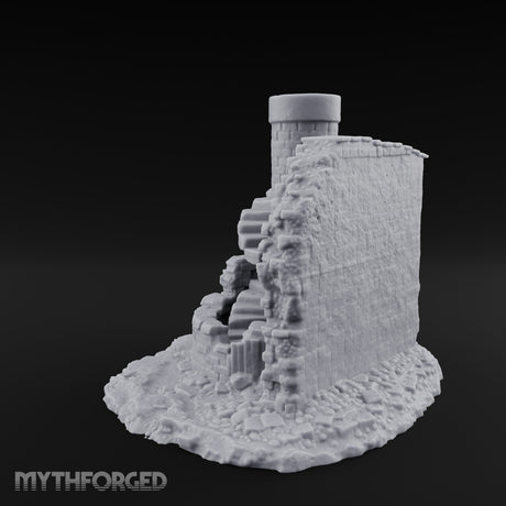 Stair-Wrapped Debris-Scattered Round Tower Ruins Miniature for Dungeons and Dragons, Pathfinder or other TTRPGs