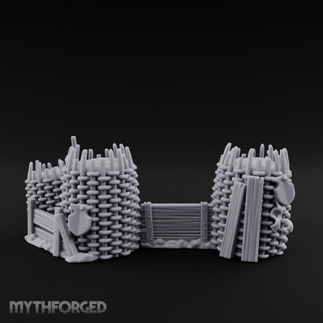 Stake-Topped Shield-Hung Palisade Barricades Miniature for Dungeons and Dragons, Pathfinder or other TTRPGs