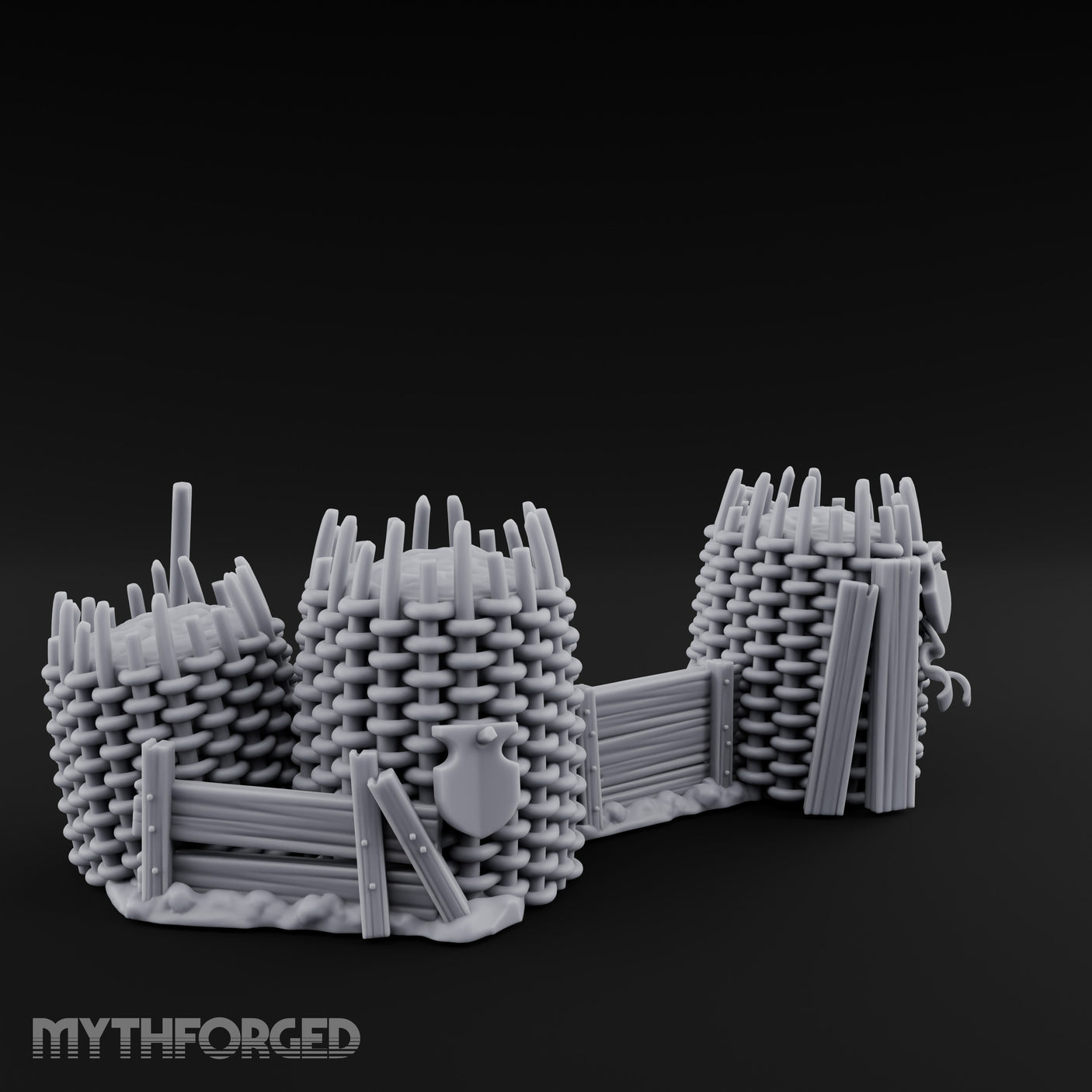 Stake-Topped Shield-Hung Palisade Barricades Miniature for Dungeons and Dragons, Pathfinder or other TTRPGs