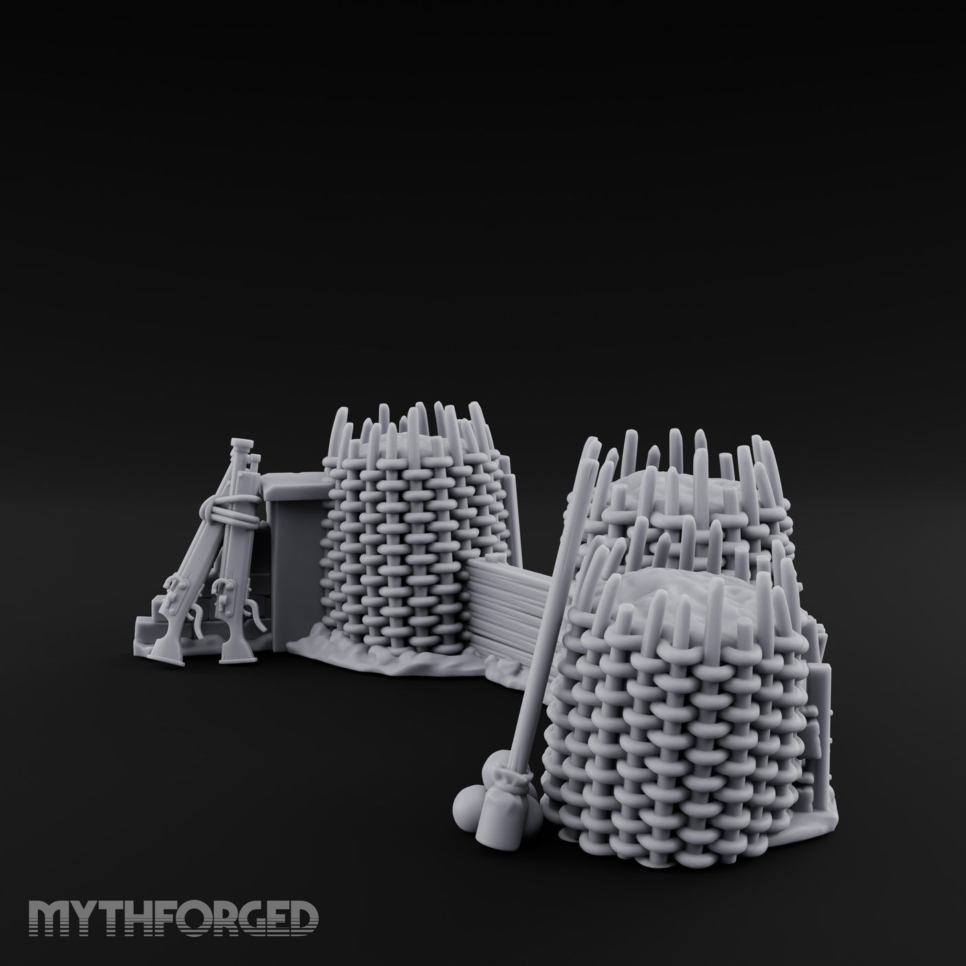 Stake-Topped Shield-Hung Palisade Barricades Miniature for Dungeons and Dragons, Pathfinder or other TTRPGs