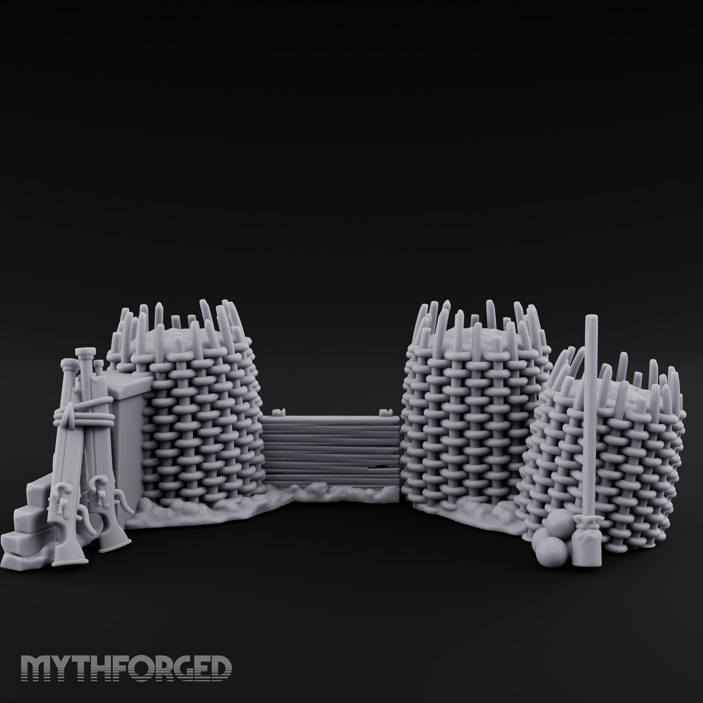 Stake-Topped Shield-Hung Palisade Barricades Miniature for Dungeons and Dragons, Pathfinder or other TTRPGs
