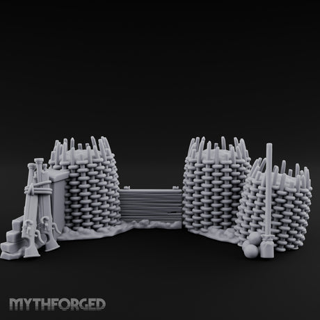 Stake-Topped Shield-Hung Palisade Barricades Miniature for Dungeons and Dragons, Pathfinder or other TTRPGs