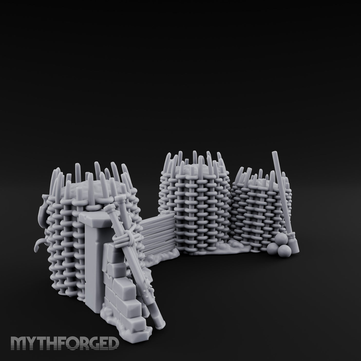 Stake-Topped Shield-Hung Palisade Barricades Miniature for Dungeons and Dragons, Pathfinder or other TTRPGs