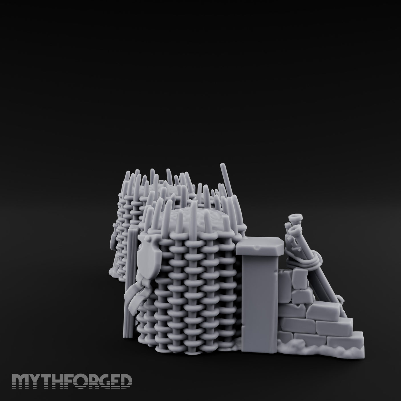 Stake-Topped Shield-Hung Palisade Barricades Miniature for Dungeons and Dragons, Pathfinder or other TTRPGs