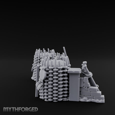 Stake-Topped Shield-Hung Palisade Barricades Miniature for Dungeons and Dragons, Pathfinder or other TTRPGs