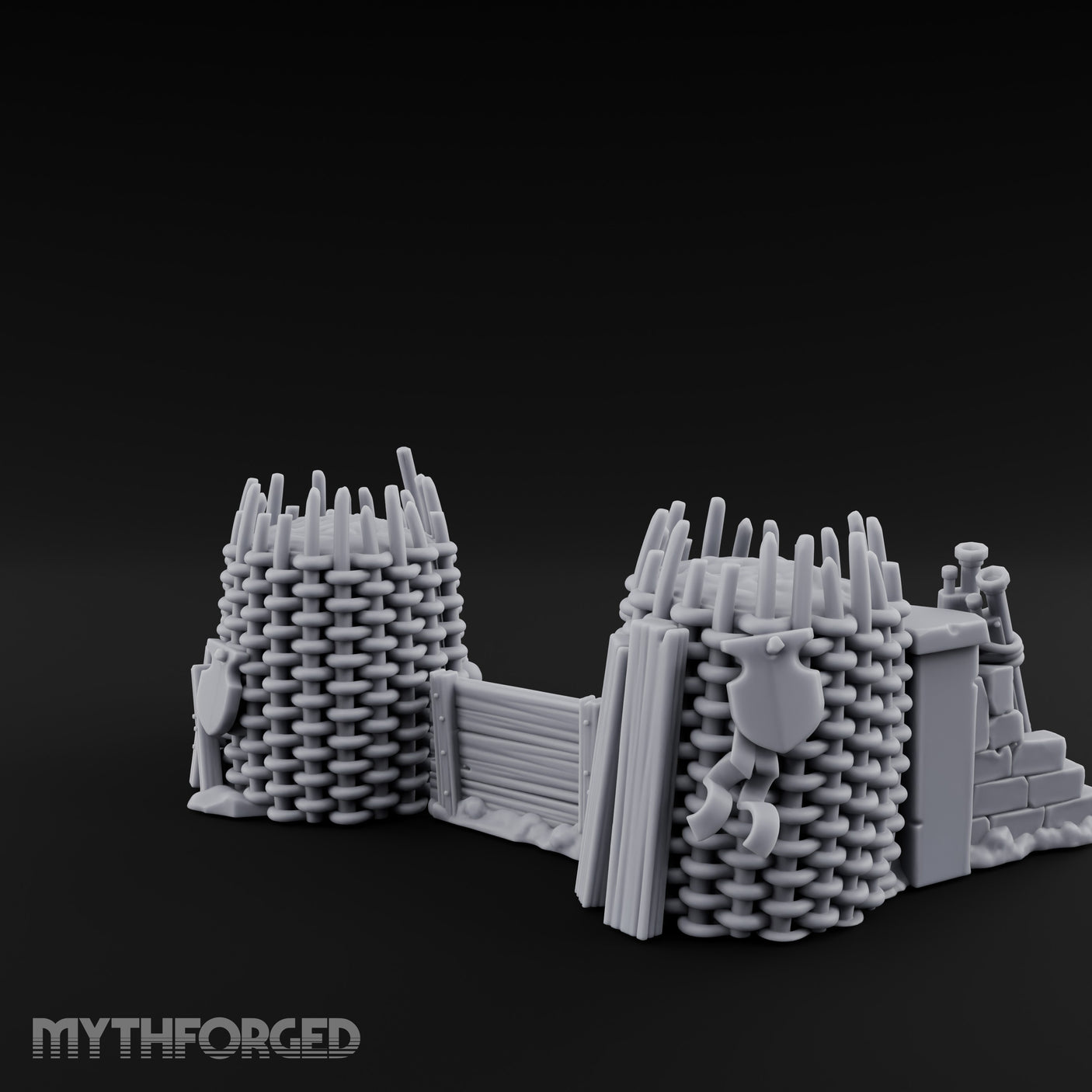 Stake-Topped Shield-Hung Palisade Barricades Miniature for Dungeons and Dragons, Pathfinder or other TTRPGs