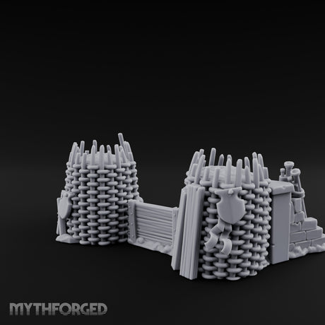 Stake-Topped Shield-Hung Palisade Barricades Miniature for Dungeons and Dragons, Pathfinder or other TTRPGs