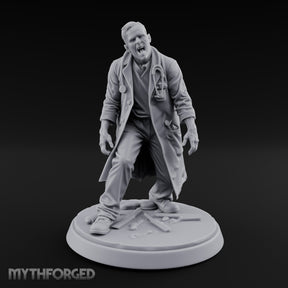 Stethoscope Wearing Snarling Zombie Doctor Miniature for Dungeons and Dragons, Pathfinder or other TTRPGs