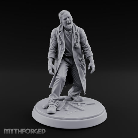 Stethoscope Wearing Snarling Zombie Doctor Miniature for Dungeons and Dragons, Pathfinder or other TTRPGs