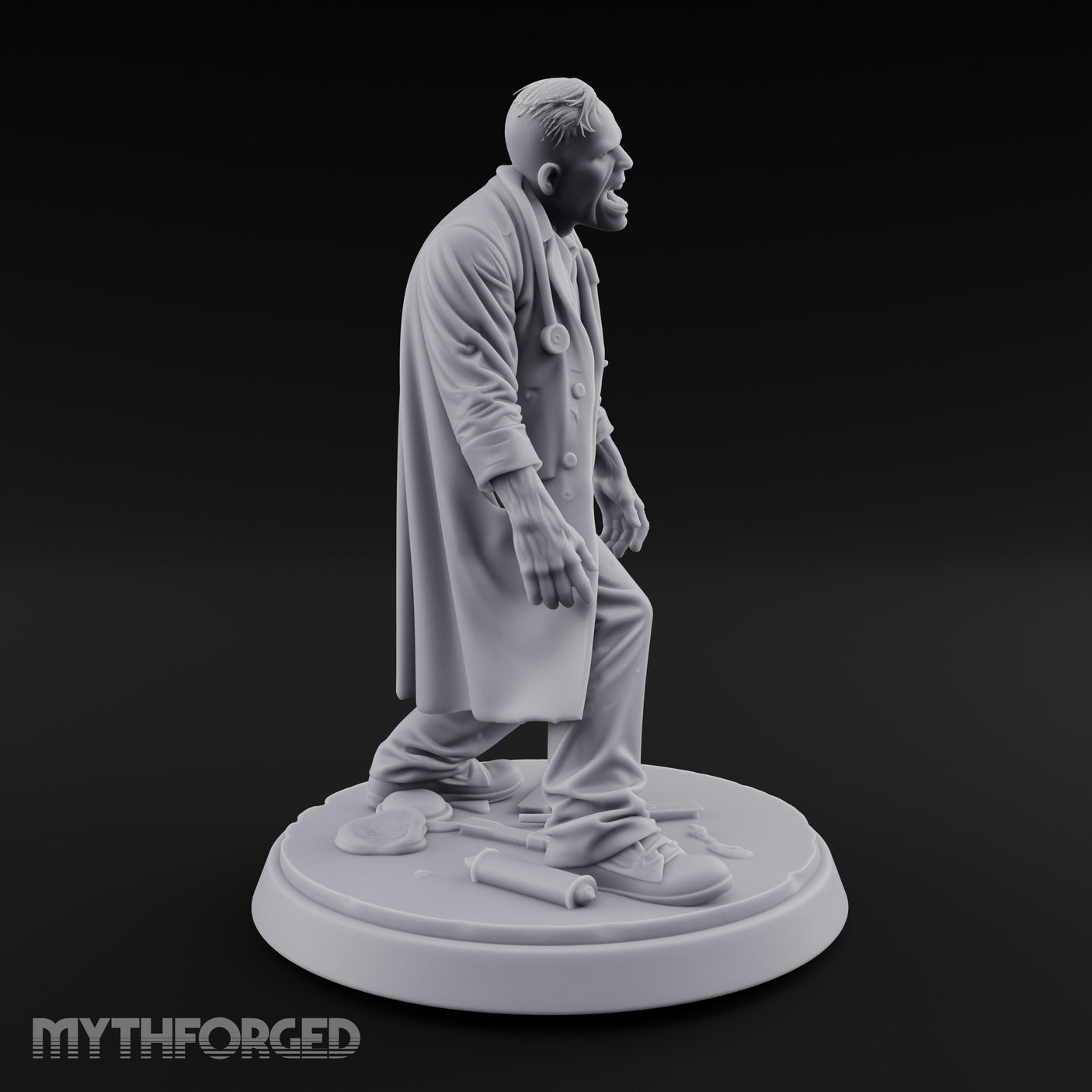 Stethoscope Wearing Snarling Zombie Doctor Miniature for Dungeons and Dragons, Pathfinder or other TTRPGs