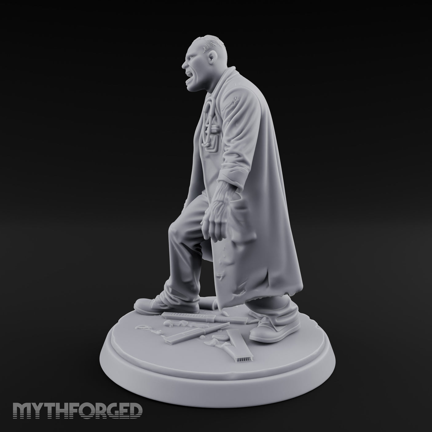 Stethoscope Wearing Snarling Zombie Doctor Miniature for Dungeons and Dragons, Pathfinder or other TTRPGs
