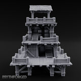 Stilt-Raised Deck-Wrapped Wooden Watchtower Miniature for Dungeons and Dragons, Pathfinder or other TTRPGs