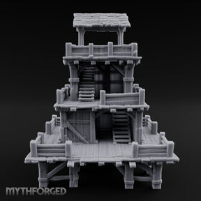Stilt-Raised Deck-Wrapped Wooden Watchtower Miniature for Dungeons and Dragons, Pathfinder or other TTRPGs