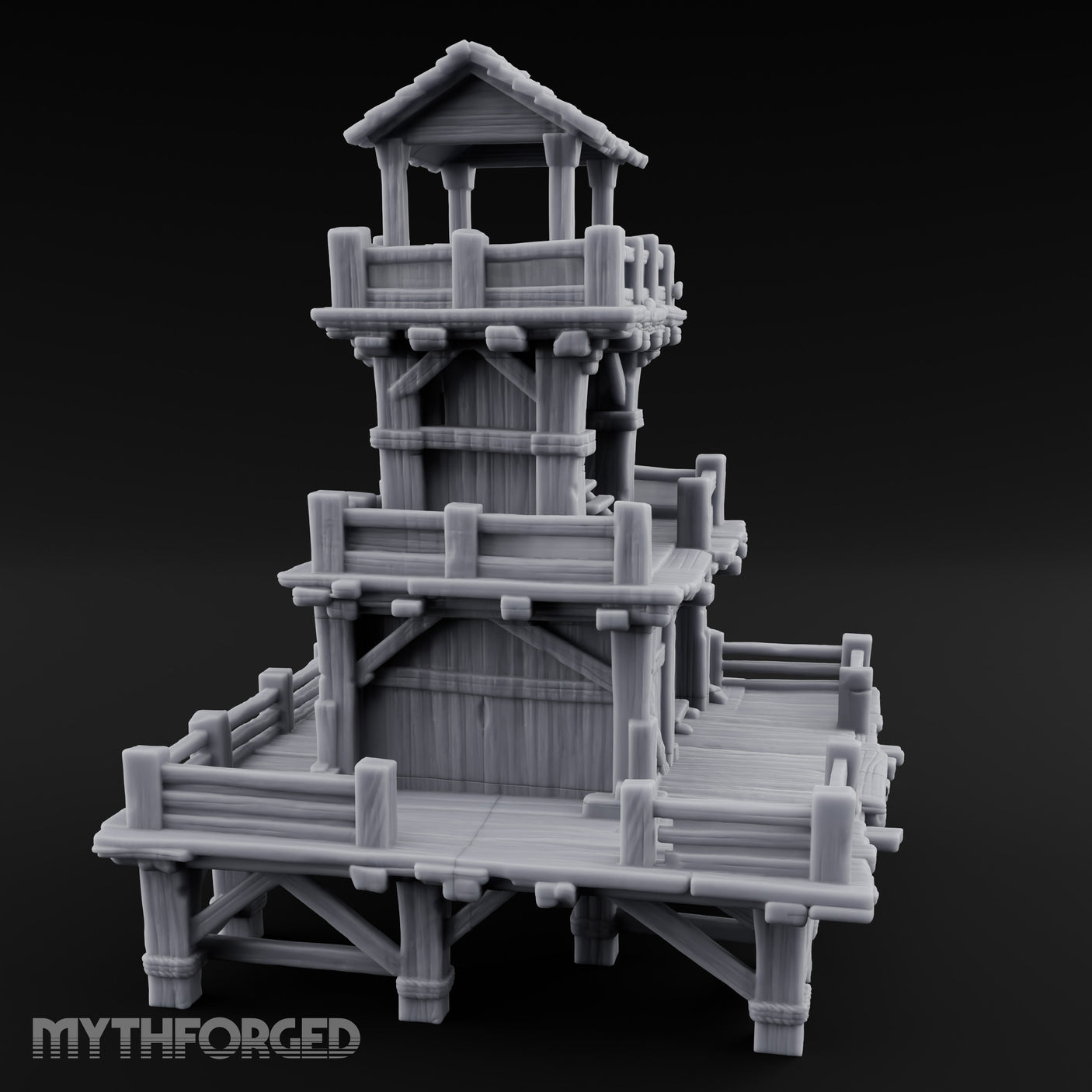 Stilt-Raised Deck-Wrapped Wooden Watchtower Miniature for Dungeons and Dragons, Pathfinder or other TTRPGs