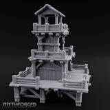 Stilt-Raised Deck-Wrapped Wooden Watchtower Miniature for Dungeons and Dragons, Pathfinder or other TTRPGs