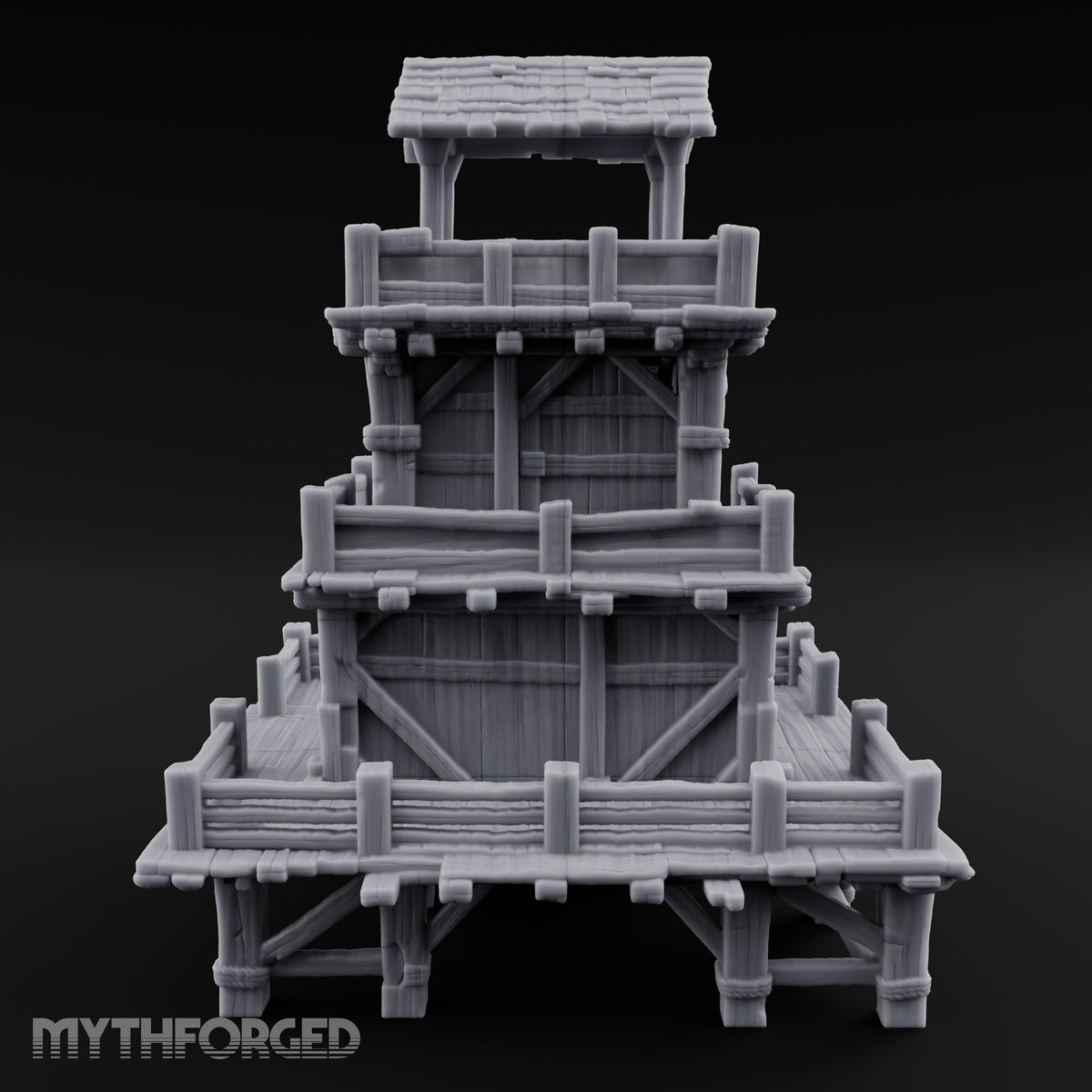 Stilt-Raised Deck-Wrapped Wooden Watchtower Miniature for Dungeons and Dragons, Pathfinder or other TTRPGs