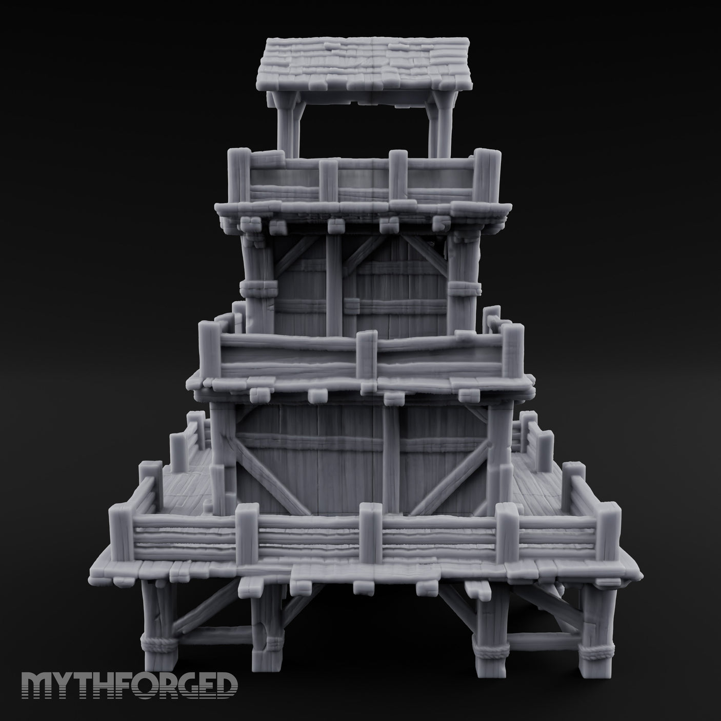 Stilt-Raised Deck-Wrapped Wooden Watchtower Miniature for Dungeons and Dragons, Pathfinder or other TTRPGs