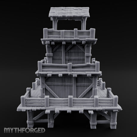Stilt-Raised Deck-Wrapped Wooden Watchtower Miniature for Dungeons and Dragons, Pathfinder or other TTRPGs